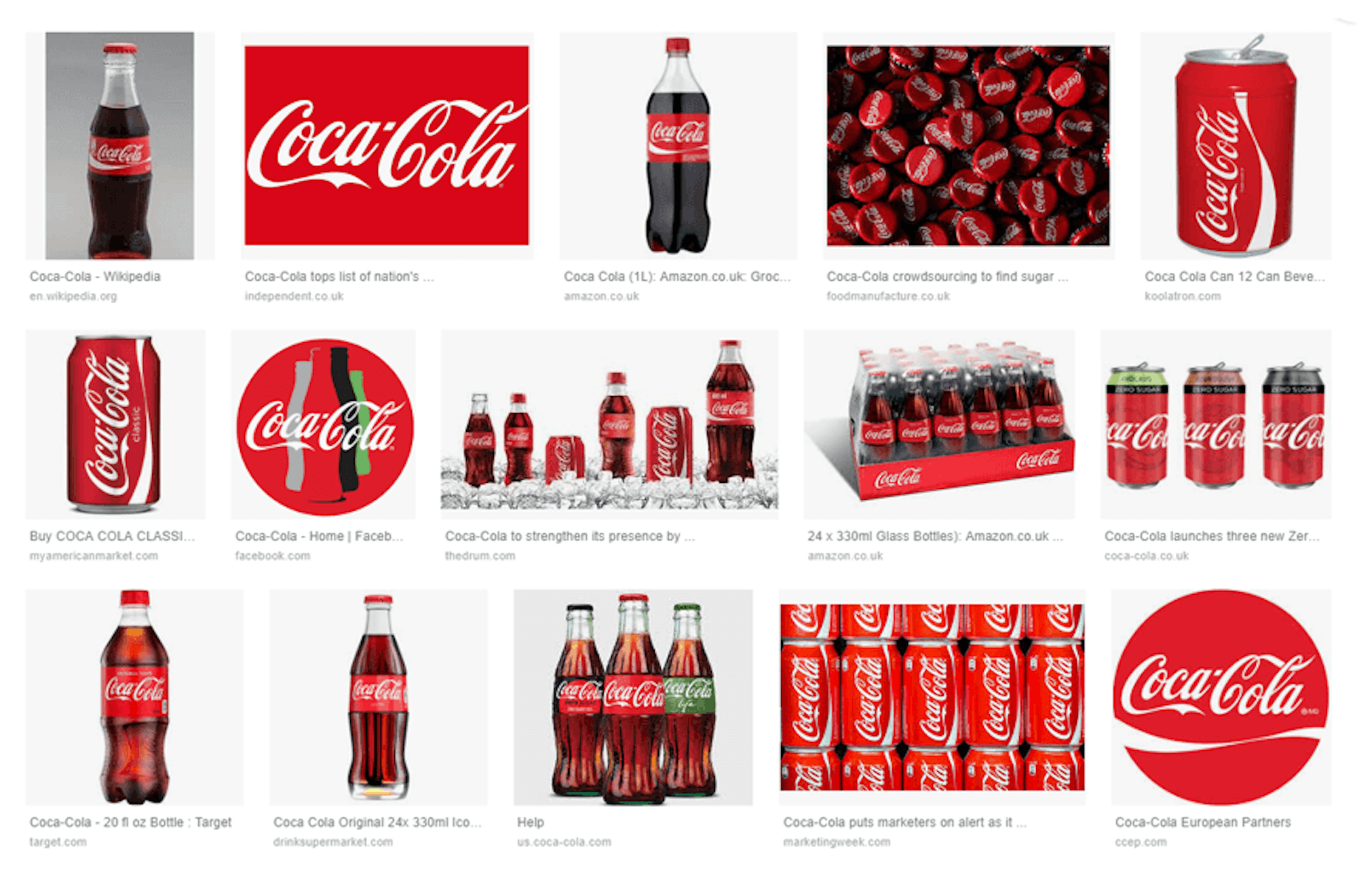 A google search for 'Coca-cola' shows how strongly associated the colour is with it's products and brand.