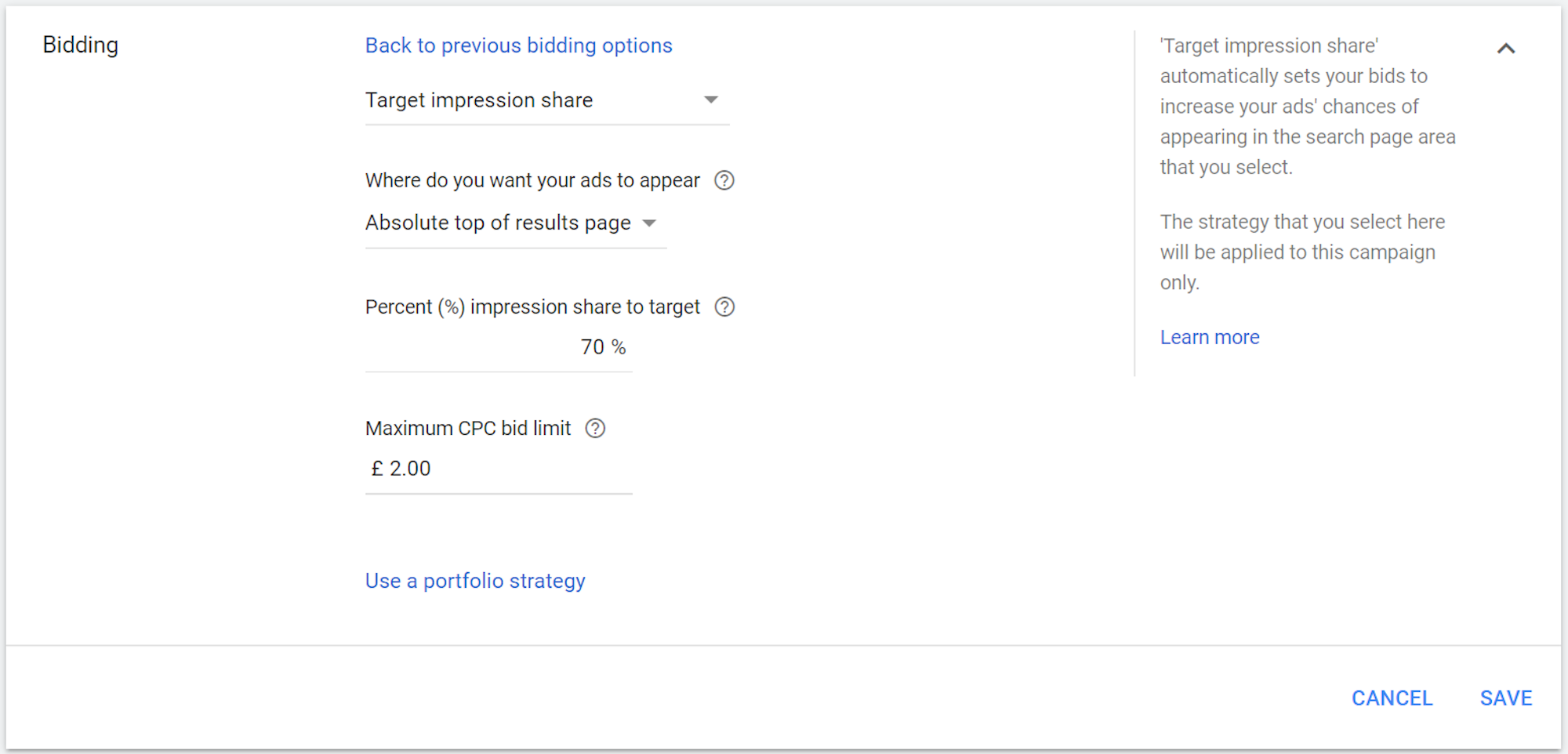 Target impression share: Google Ads