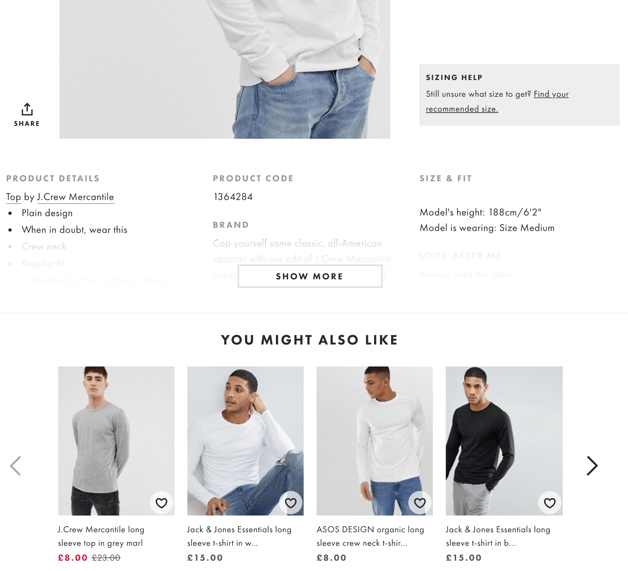 Asos displaying related products
