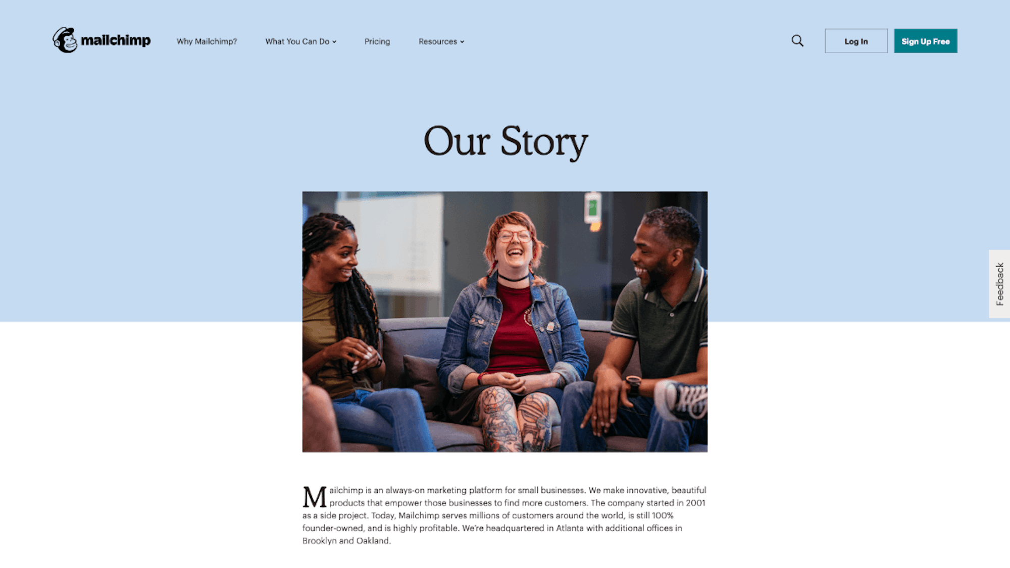 MailChimp's About Us page