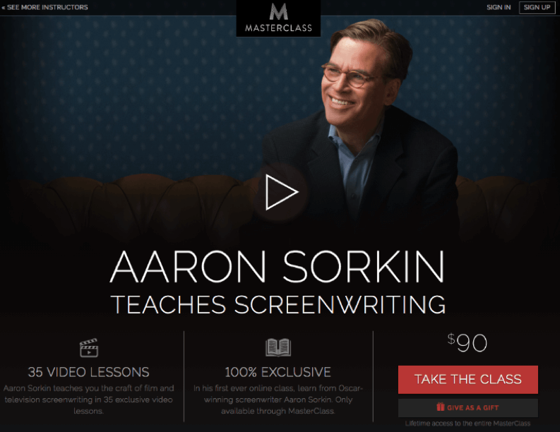Masterclass's landing page with video opening that explains the service
