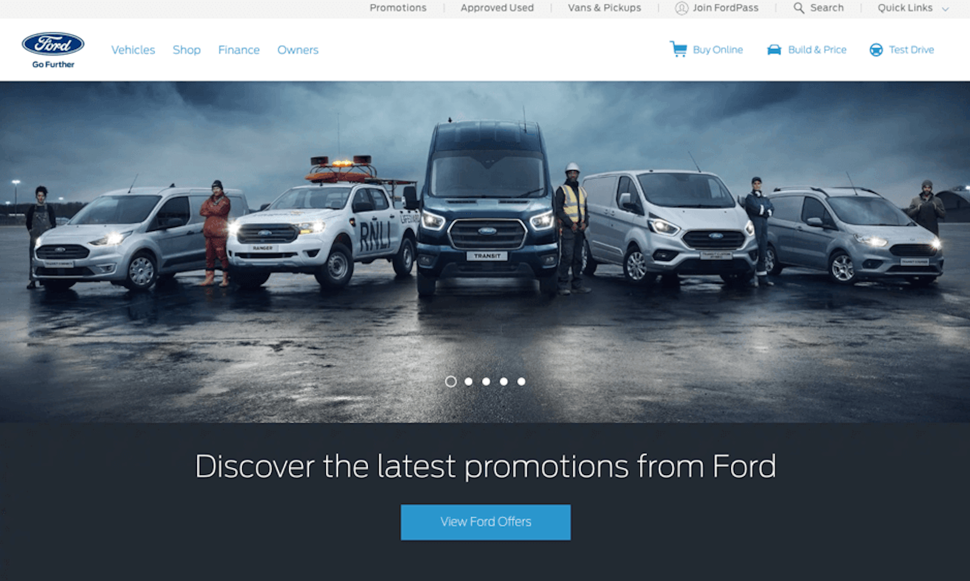 Ford's home page. Displays current offers very well.