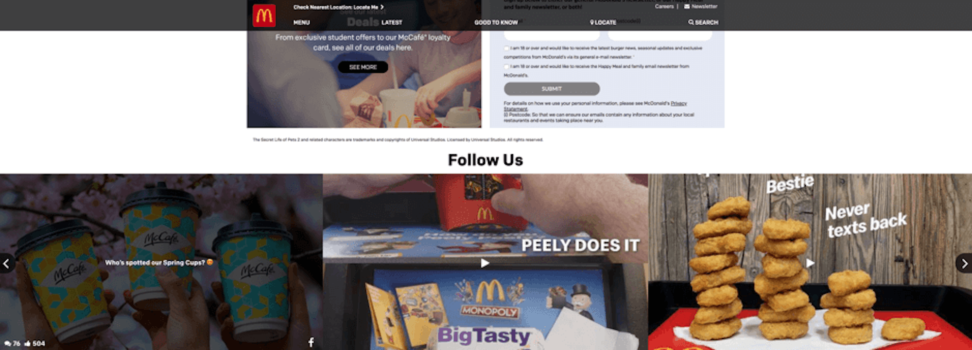 McDonald's home page. Also shows recent social media activity.