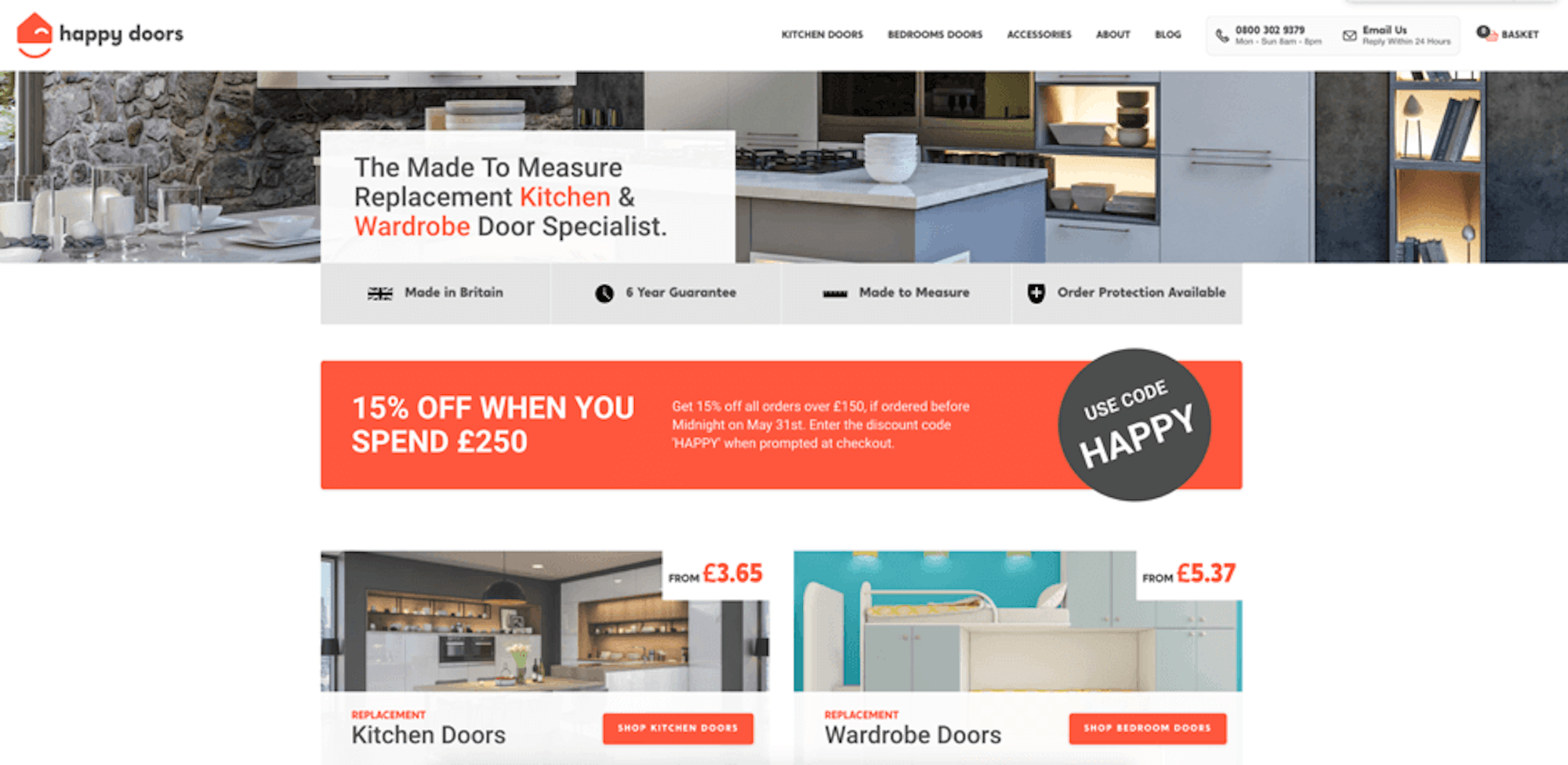 Happy Doors' home page. Gives their users the ability to dive into categories straight away. Designed by Bigger Picture.
