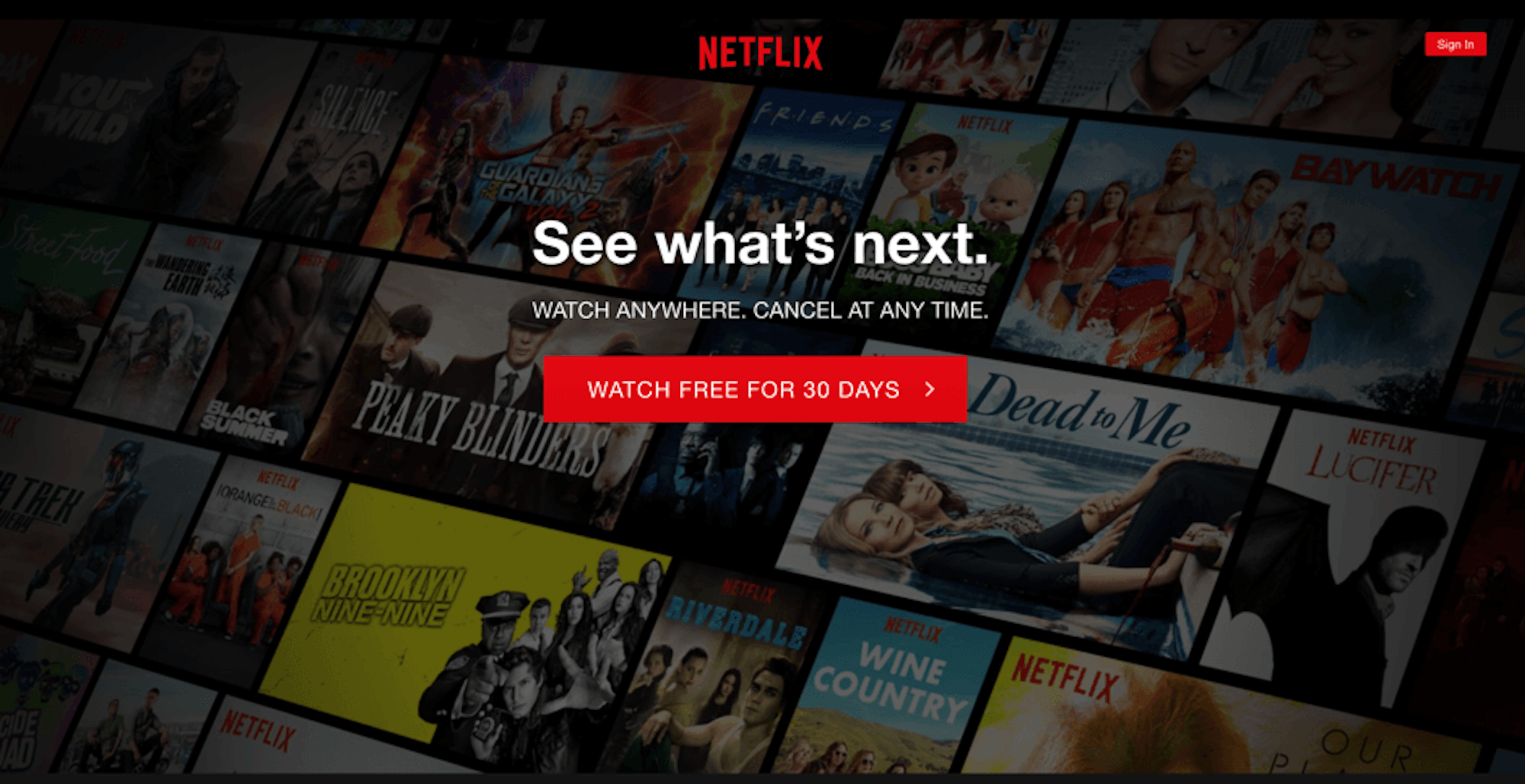 Netflix's home page. Shows a fantastic example of a thoughtful CTA.