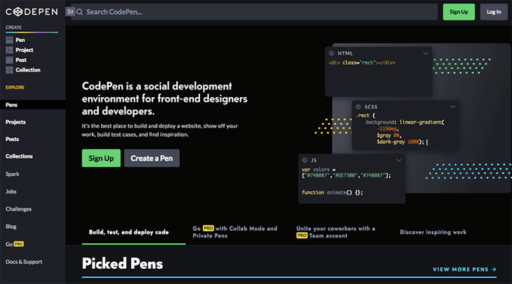 Codepen home page