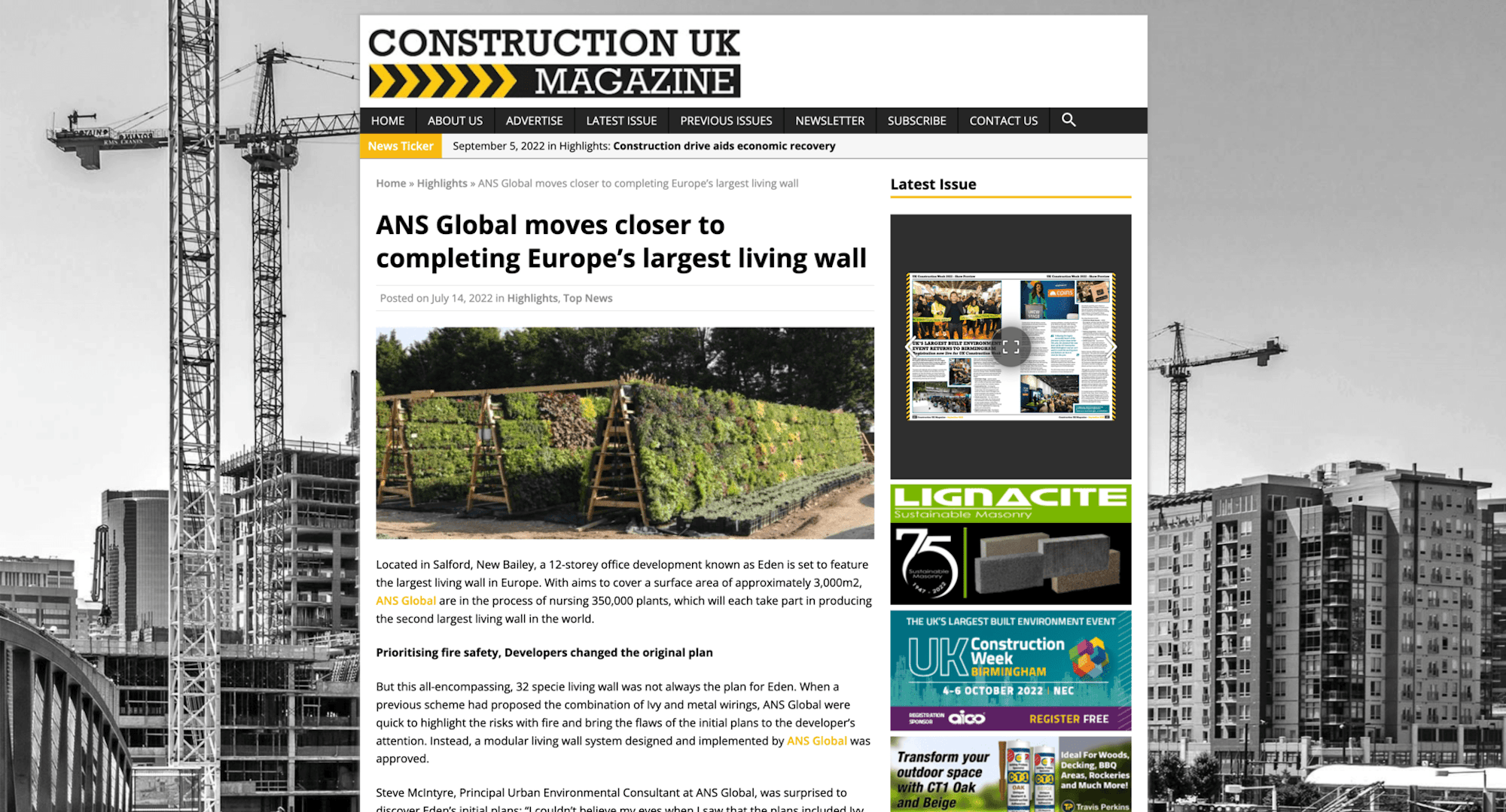 Press release in Construction Mag UK for ANS Global