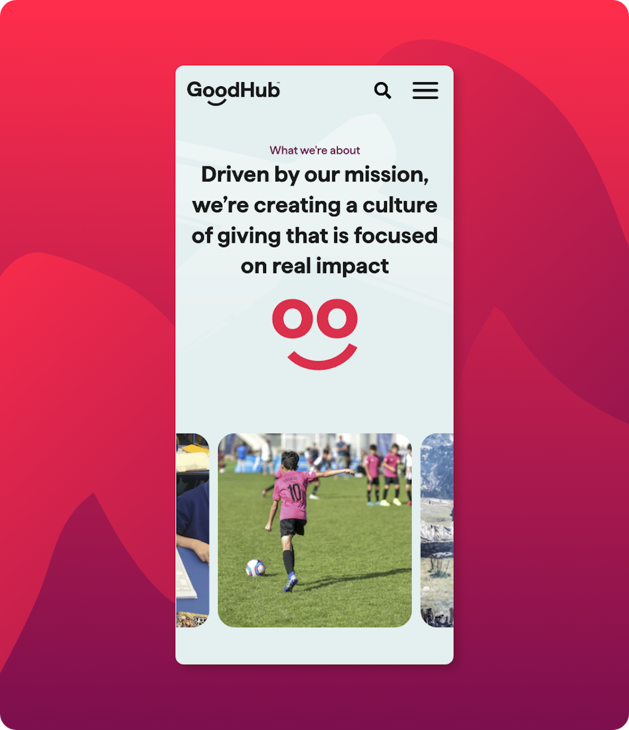GoodHub website about page - mobile design