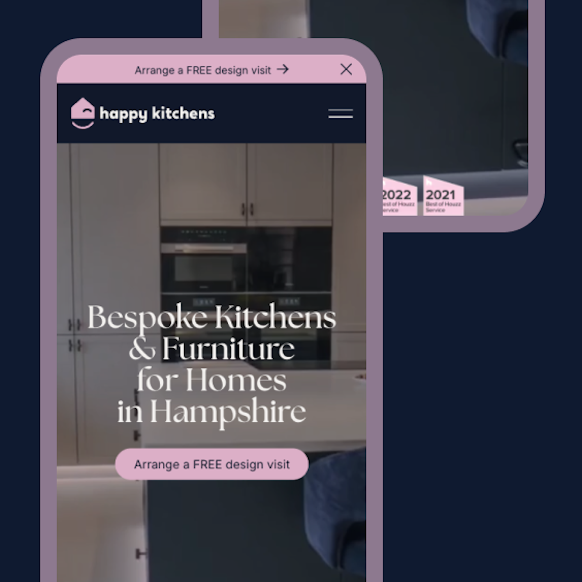 Happy Kitchens home page mobile layout