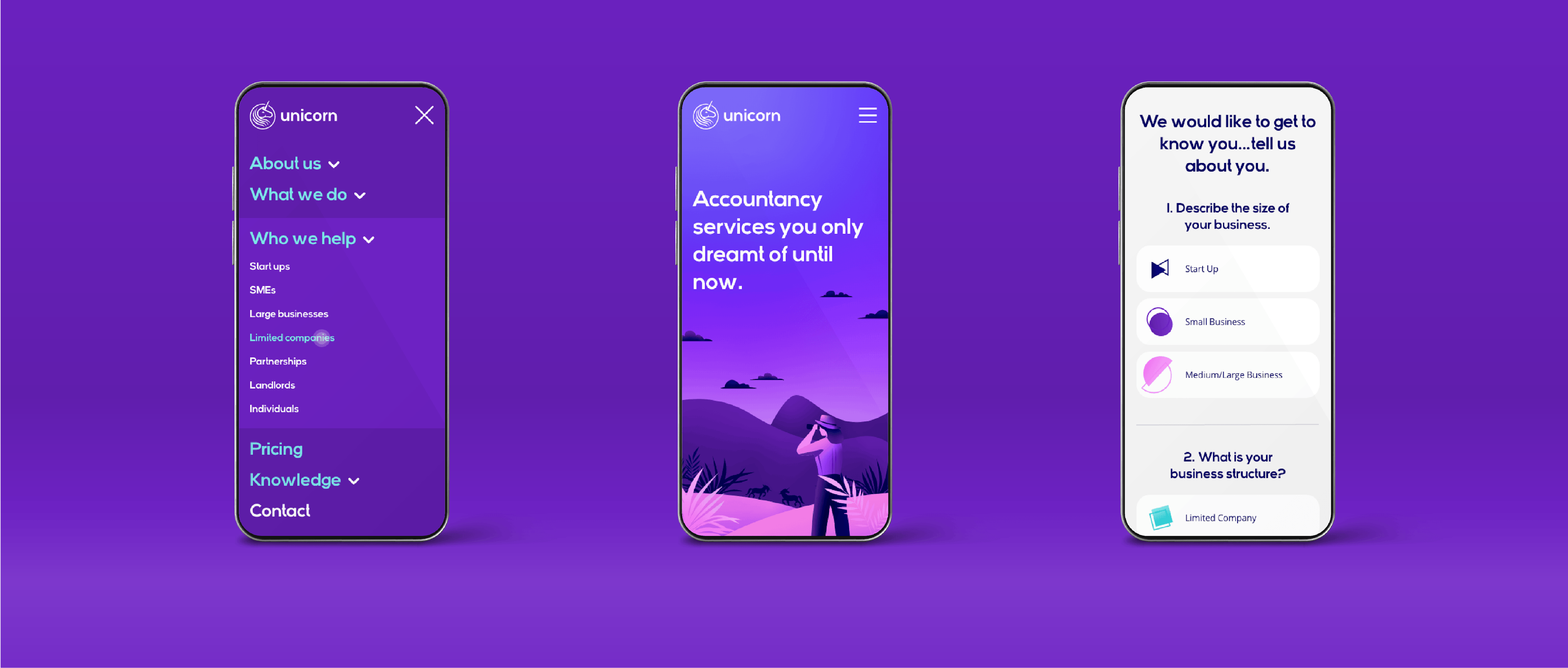 Unicorn mobile mockups