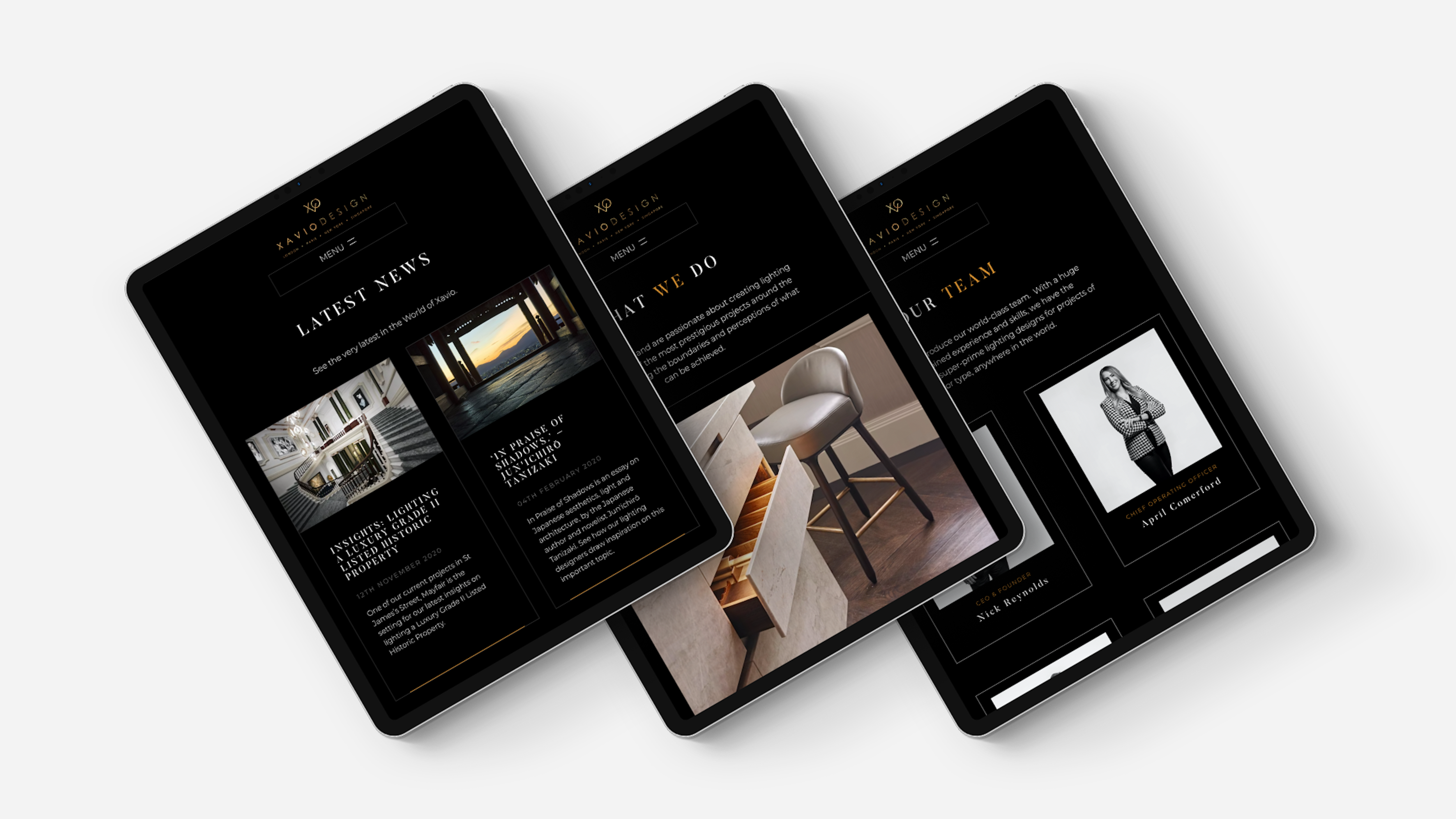 Xavio Design website tablet views